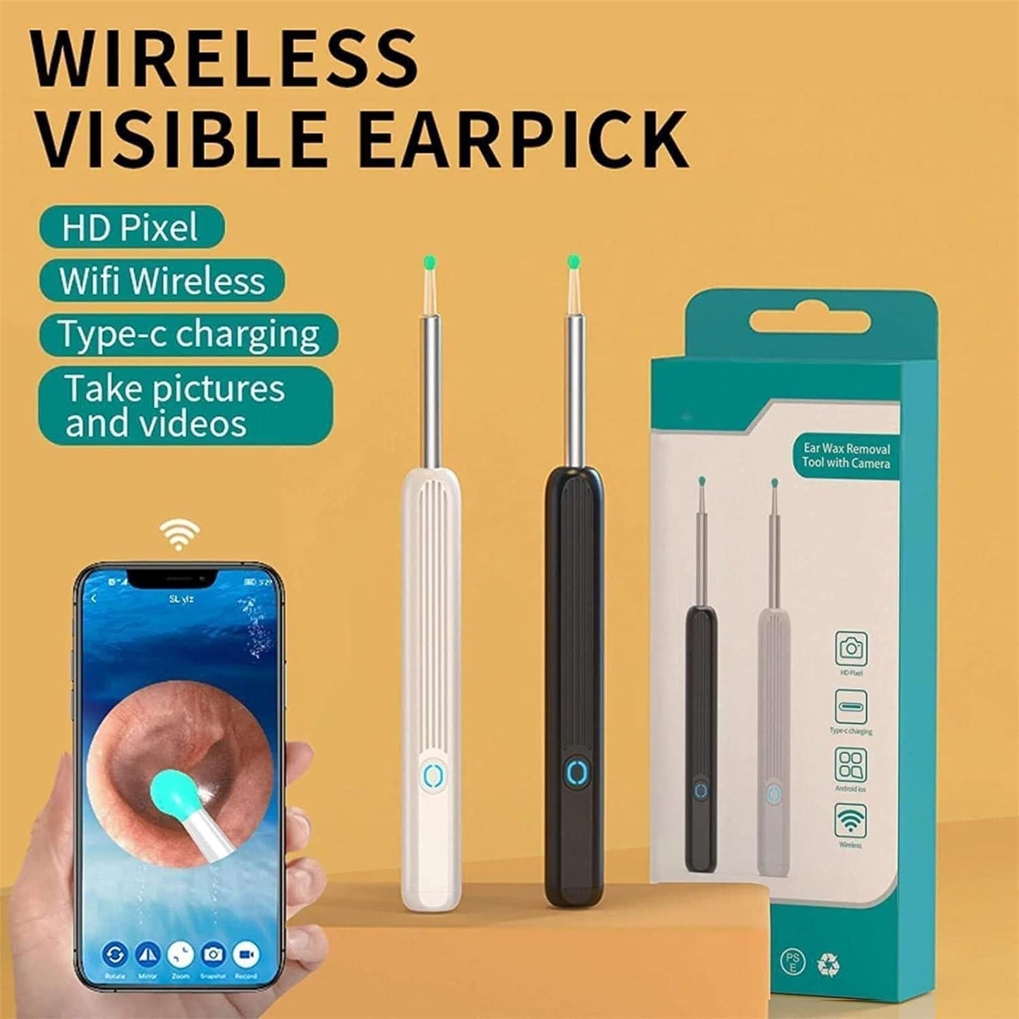 3.5mm Wireless Phone Visual Ear Scoop Ear Endoscope Luminous Ear pick Stick Wi-Fi Connected With LED Light HD Pixel