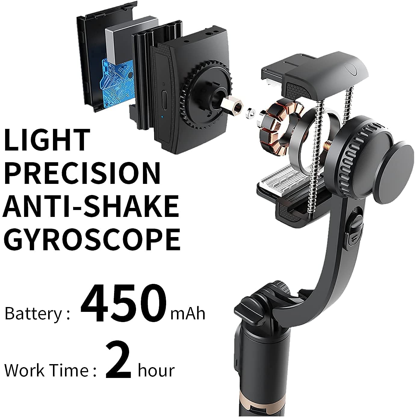 9JOY Q08 Gimbal Stabilizer for Smartphone with Extendable Bluetooth Selfie Stick and Tripod, Multifunction Remote 360 Automatic Rotation, for iPhone/Android